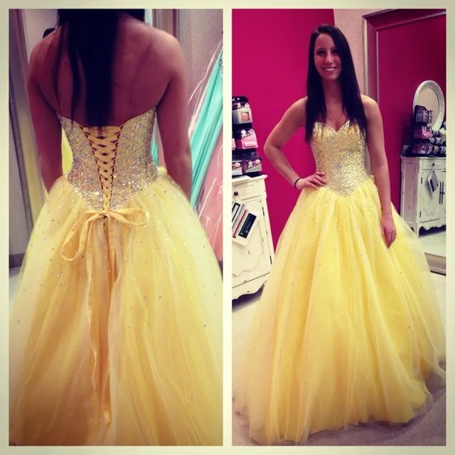 

Ball Yellow Tulle Prom vestido de noiva 2018 Sweetheart Backless beading Formal Party Gown Off The Shoulder bridesmaid dresses