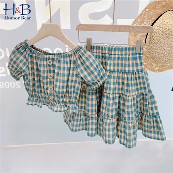 

Humor Bear Summer Girls Kids Clothing Toddler New Summer 2020 Girl Plaid Printed Shirt+ Skirt Suit Children 2PCS Clothes Sets