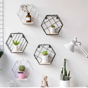 

Nordic Iron Storage Rack Shelf Wall-mounted Ornaments Organizer Shelves Home Wall Decoration Sundries Flower Pot Album Holder