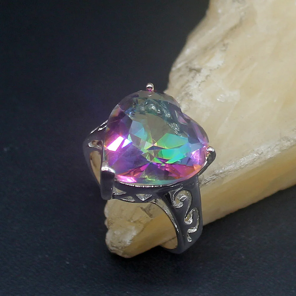 

Hermosa Радужный топаз в форме сердца из натурального серебра 925 пробы уникальное кольцо обручальные Подарки для женщин размер 8 #20214053