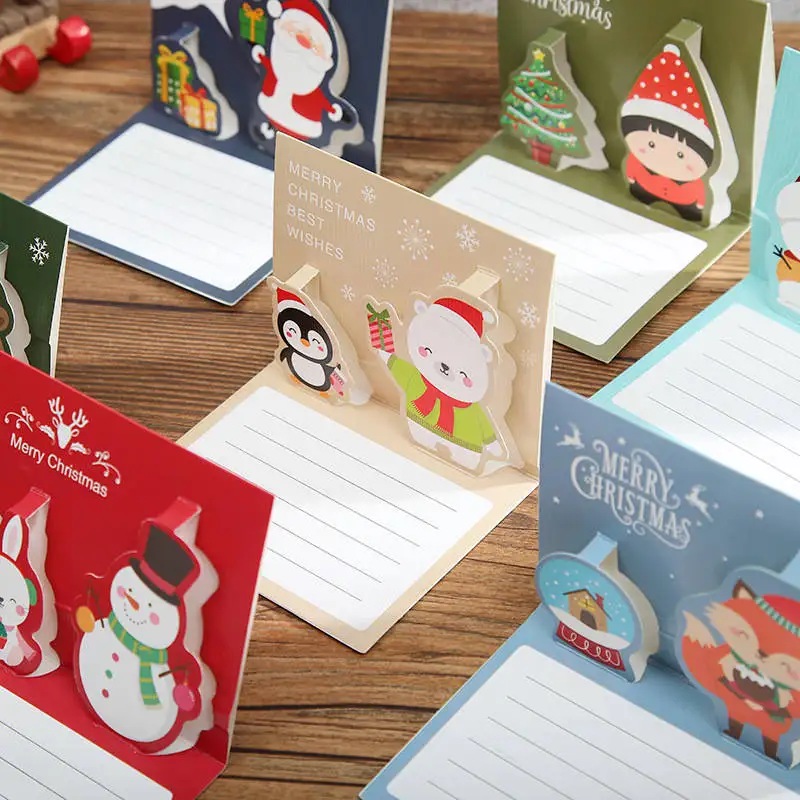 

5pcs Happy New Year Greeting Card Merry Christmas Cards with Envelope Kids Mini Postcard Gift Card Xmas Party
