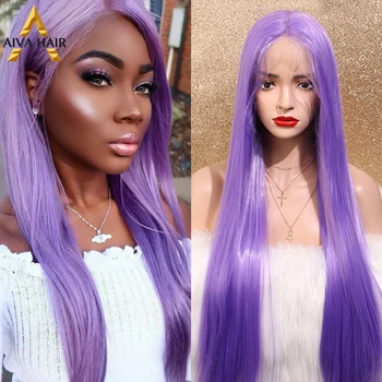 

Aiva Heat Resistant Synthetic Lace Front Wig High Density Straight Purple Wig With Natural Hairline Cosplay Long Wigs For Women