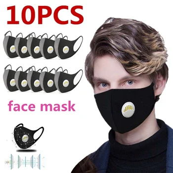 

10Pcs Anti-Dust With Breath Valve Mouth Mask Unisex Black Anti Pollution Face Mask Activated Carbon Filter Respirator Masks Men