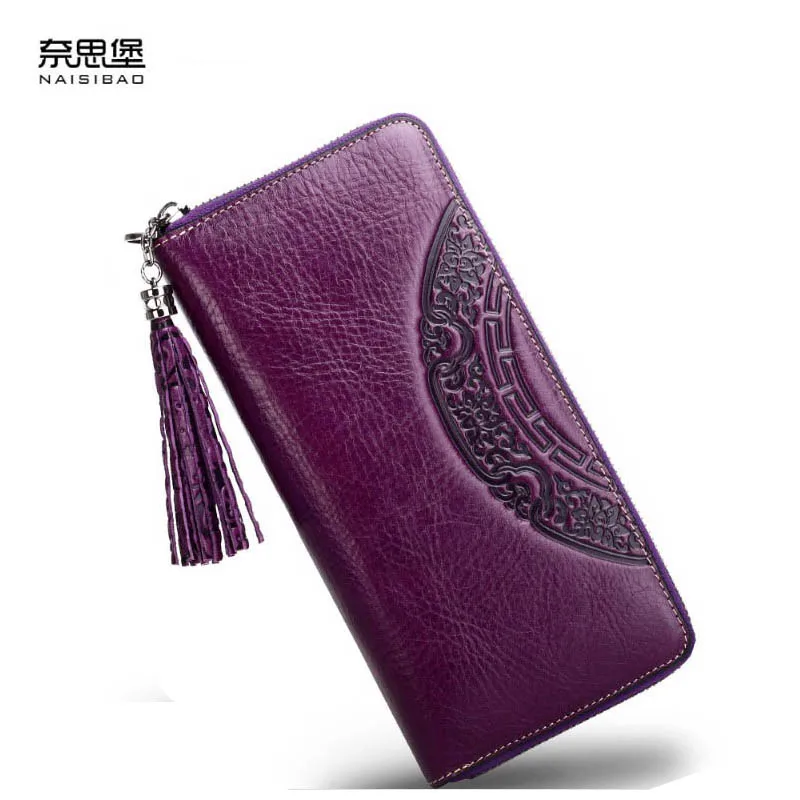 Женские кошельки из натуральной кожи дизайнерские брендовые Длинные на молнии с