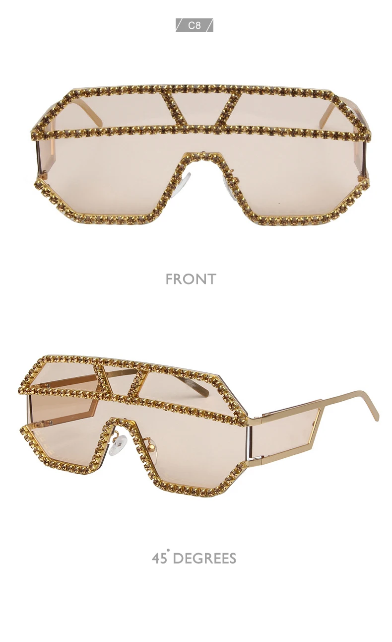 ROYAL GIRL New Fashion Piece Piece Rhinestone Lady Brand Luxury Ocean Piece Personality Big Box Sunglasses ss414