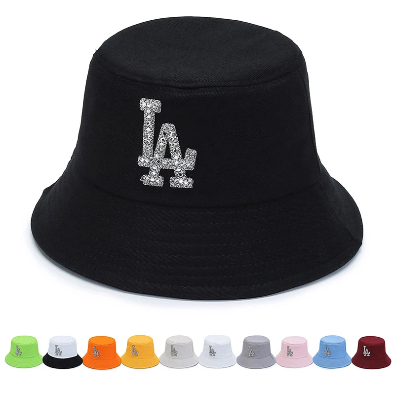 LA Bucket Hat Simulation Diamond Wonmen Men Summer Outdoor Casual Sun Cap Sunbonnet Fedoras Flat Fisherman Hats Beach Caps CP178 straw bucket hat womens