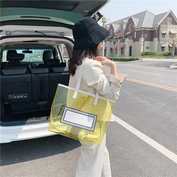 

2020 Summer Women's Transparent Bag Fashion Large Capacity Jelly Shoulder Bag Portable Tote Bag