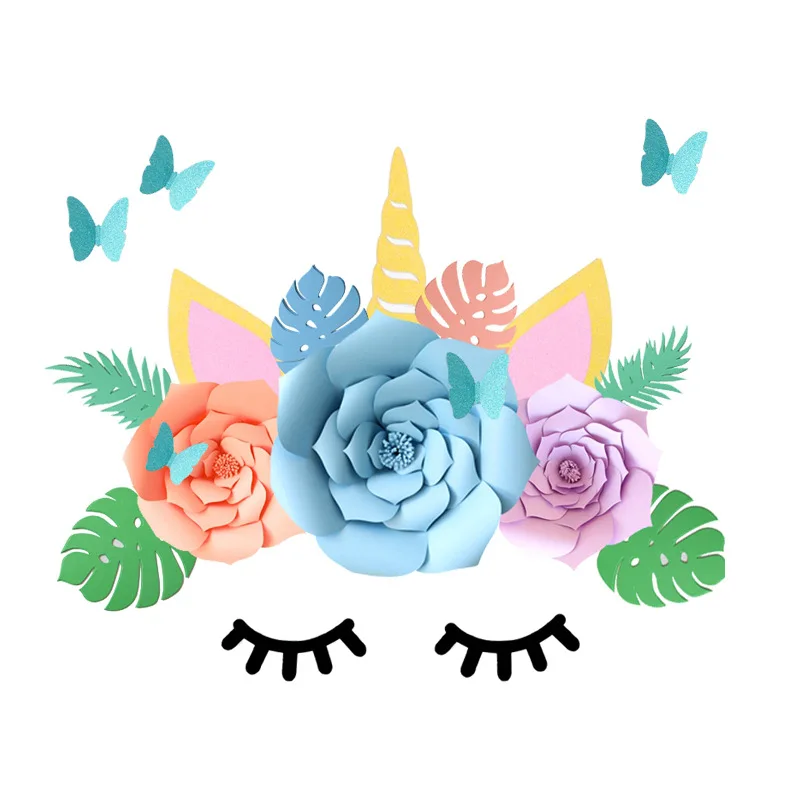 1set unicorn style-8 Бумага Единорог цветок ресницы роговые уши День Рождения украшения инструменты творческие подарки фон с единорогом приспособления для декора вечеринки - Цвет: 1set unicorn style-8