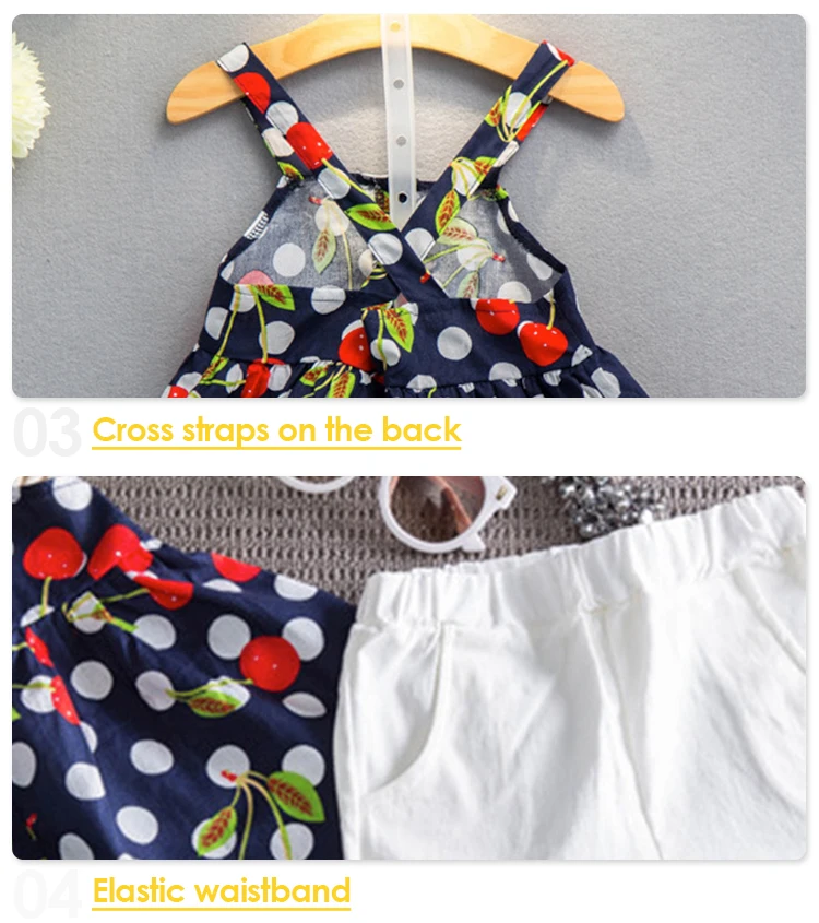 Cherry Print Tops Beautiful Pretty Children Girl Clothes Vest Floral 2 Piece Girls Matching Summer Sets Clothing