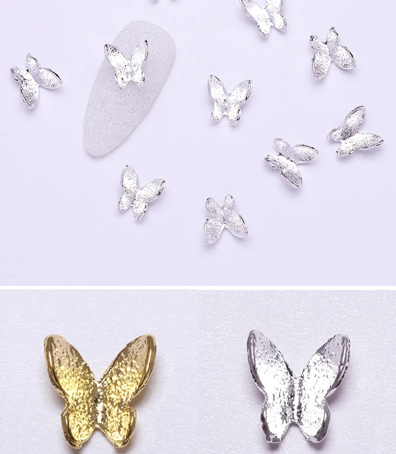 10 шт./пакет серебряные золотые цвета Бабочка Дизайн 3D украшение для ногтей ювелирные изделия аксессуары для ногтей гель лак ногтей
