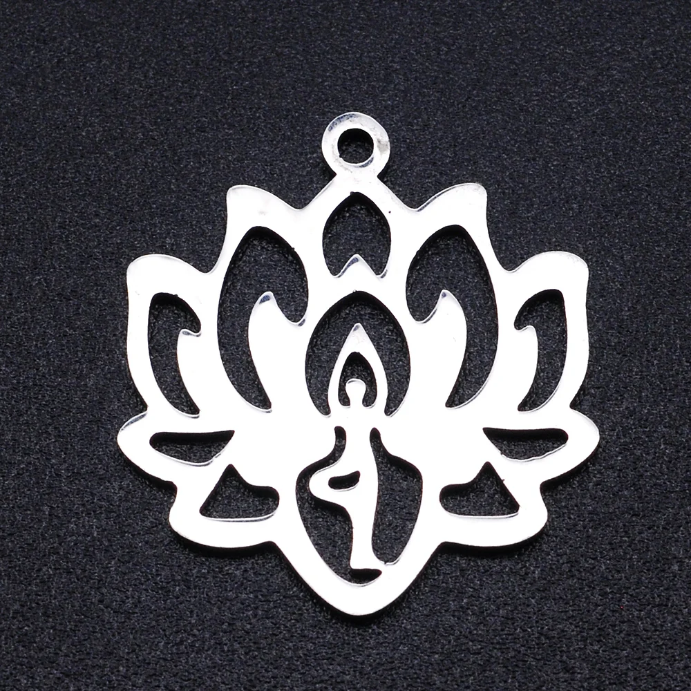 5pcs/lot Flower of Life DIY Charms 316 Stainless Steel Yoga Lotus Connectors Charm Om Hansa Hand Jewelry Pendant