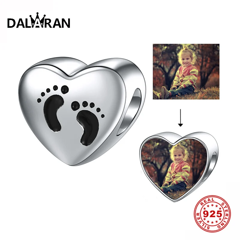 DALARAN, 925 пробы, серебряный, с принтом в виде ног, Европейский бисер, подходит для оригинала Pandora, браслет, сделай сам, на заказ, фото, персонализированные ювелирные изделия