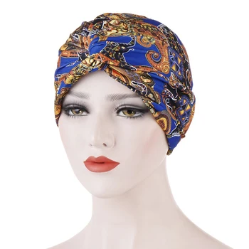 

Women Print Turban Hat Muslim Hijab Cross Knotted Chemo Cap Beanie Scarf Turban Head Wrap Female Bandanas Headwear High Quality