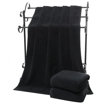 

1pc 70*140cm Black Face Towel Soft Cotton Towel Home and Hotel Use Strong Water Absorption Drying Towel