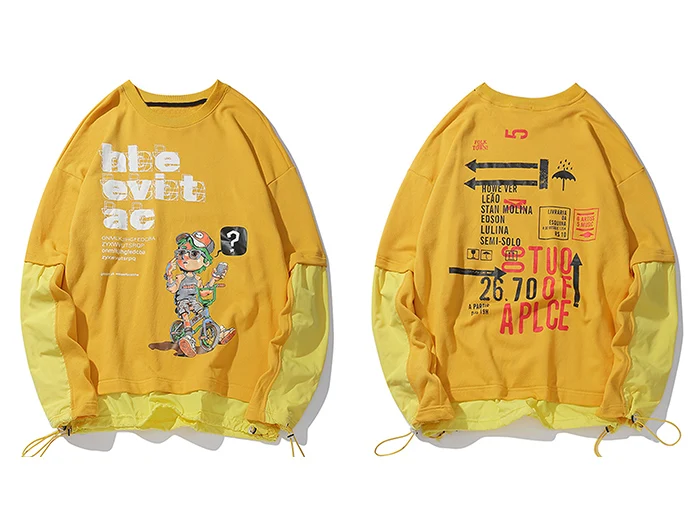 Aelfric Eden хип хоп поддельные два предмета мужские толстовки уличная мода Топы Harajuku повседневные хлопковые негабаритные мужские пуловеры