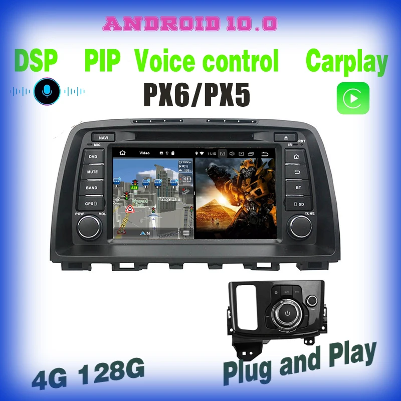 voice control px6 androd 10.0 Car GPS radio dvd player for mazda CX5 CX-5 2013 2014 2015 with dsp wifi usb 4+128GB Auto Stereo | Автомобили