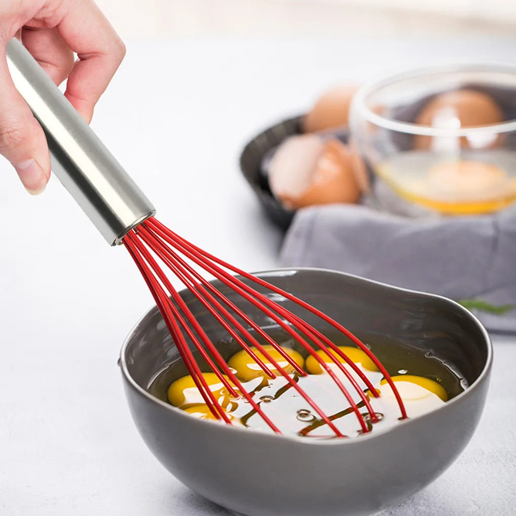 Walfos 8.5 Red Silicone Whisk Stainless Steel Wire Whisk Heat Resistant  Kitchen Whisks for Non-Stick Cookware Balloon Egg - AliExpress