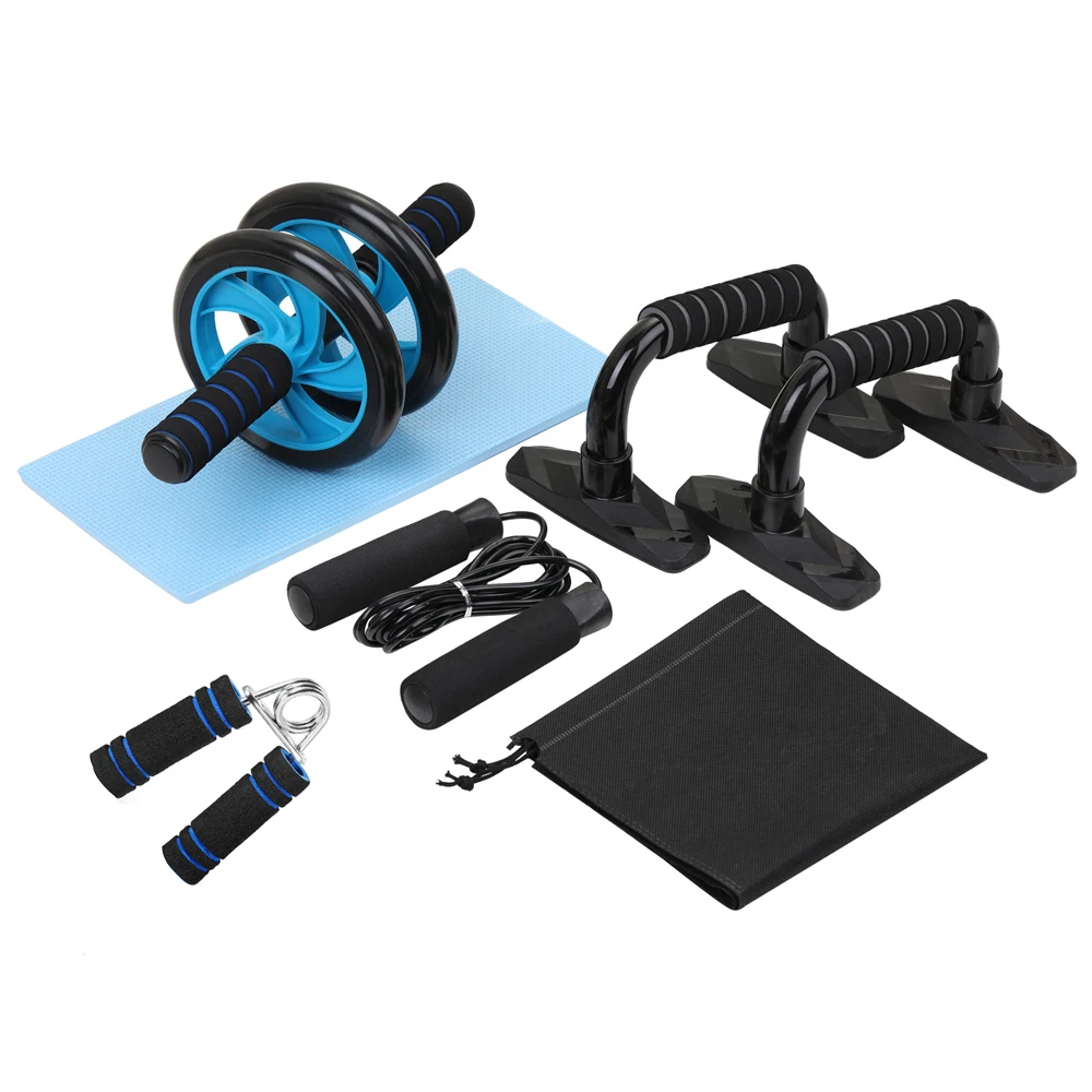 5PC CORE TRAINING KIT AB ROLLER PUSH UP SKIPPING ROPE FITNESS HAND GRIP EXERCISE