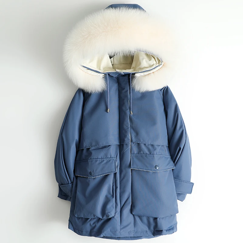

Winter Jacket 2020 Korean Mid Long Thick Warm Duck Down Coat Female Real Fox Fur Hooded Down Parka Ladies Outerwear 3021