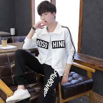 

2019 Men Autumn Sweater Suit Student Leisure Sportswear Teenagers Slim Fit Trend Coat
