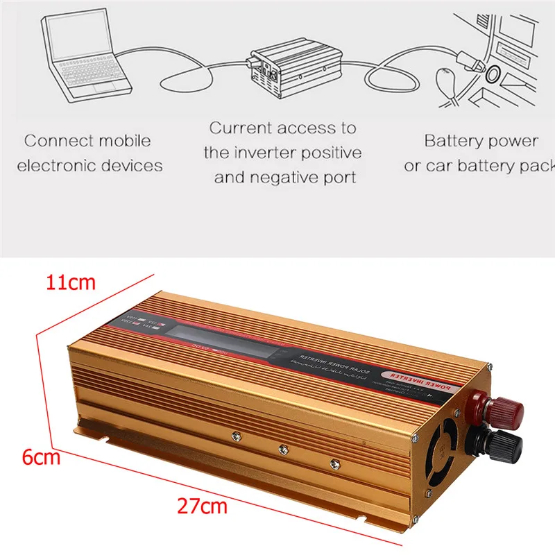 Gold Converter Sine Wave Power Inverter 2000W DC 12V To AC100-130V/ AC200-240V For Vehicle Car Sine Wave Power Supply Inverter