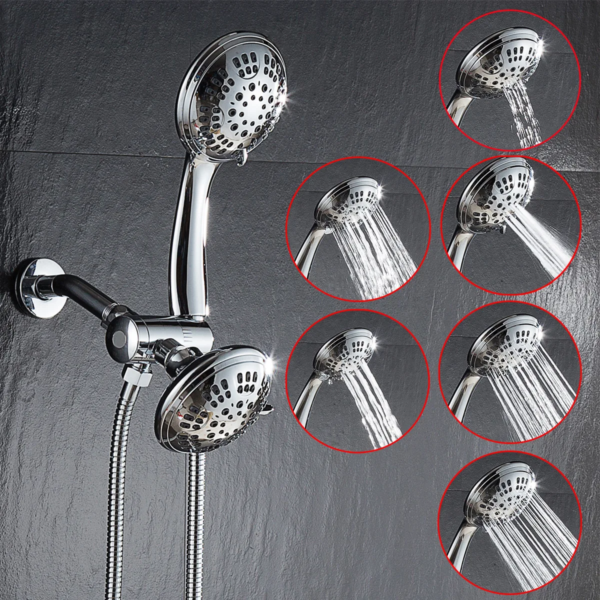 

ABS Six Feature Supercharge Shower Head Set Handheld Sprinkler Small Top Spray Double Water Extractor Showerhead outside China W