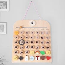 

New Korean ins children's room wooden calendar baby cognition tool desk calendar desktop pendant perpetual calendar