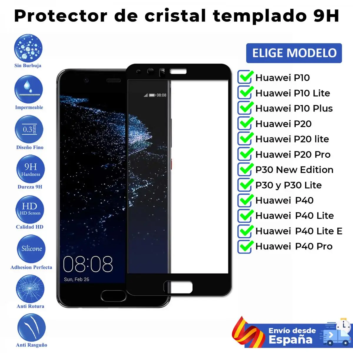 Proteggi Schermo Nero Huawei 3D P10 P20 P30 P40 Lite Plus Pro New Edition E