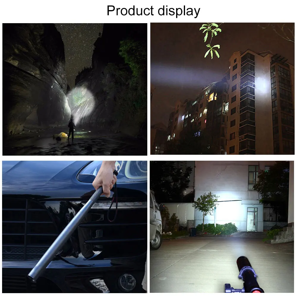 BRELONG 3 Modes Aluminum Alloy Flashlight Baseball Bat LED Self-Defense Flashlight 36CM Outdoor Waterproof Lighting Black