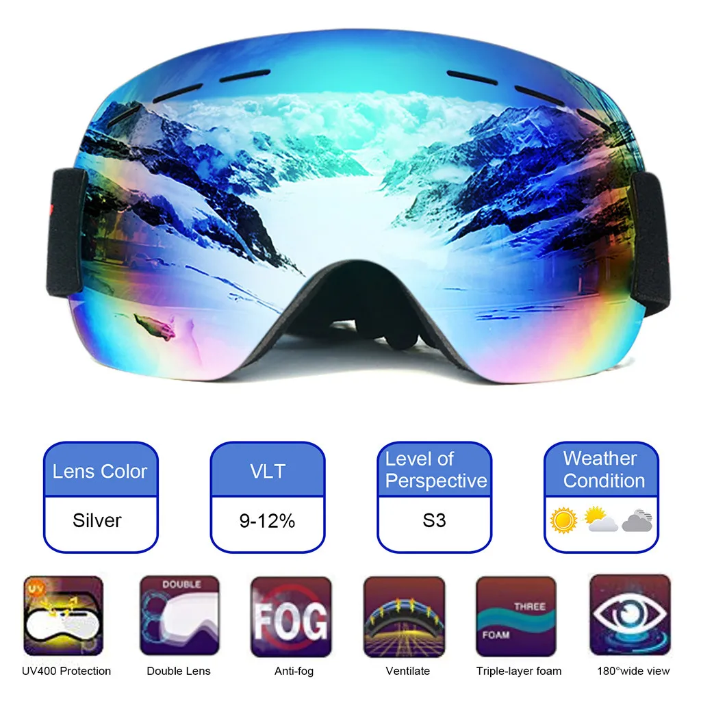 Лыжные очки для сноуборда, лыжные очки, спортивные очки для взрослых, анти-туман, УФ, двойные линзы, песочные, большие сферические очки для мужчин и женщин