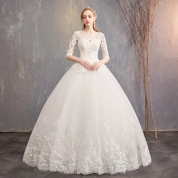 

1PCS The Main Wedding Dress Female 2019 New Spring Korean Bride Shoulder Long Sleeve Lace Tail Thin Neat
