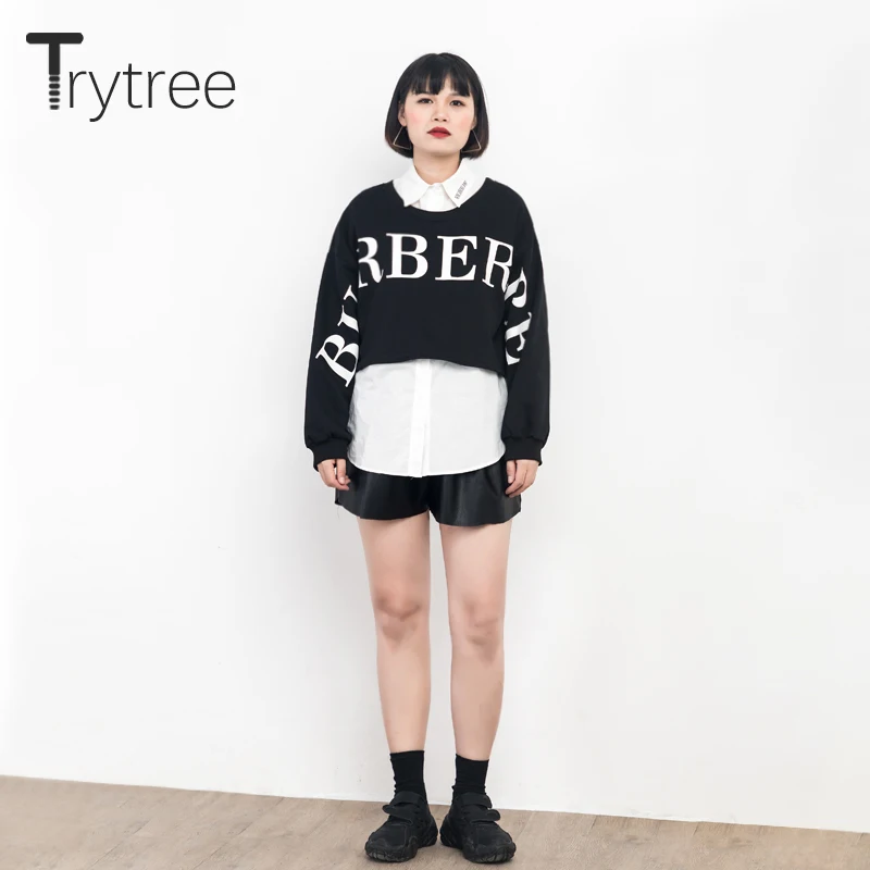 Trytree/осень-зима, женские комплекты из трех предметов, повседневные деревянные буквы, топы+ шорты с эластичной талией, широкие брюки, комплект из 3 предметов