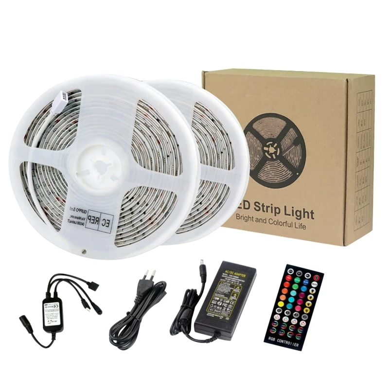 

10M 5050 Rgb Led Strip Lights Tape Multi Color With 40 Key Music Ir Remote Control Eu Plug Power Adapter For Festival Bar Decora
