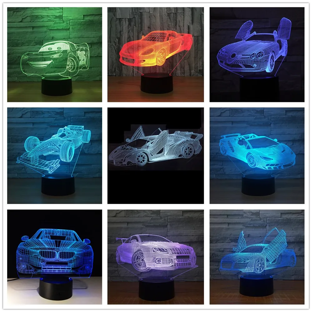

New Super Racing Car 7 Color Led Night Lamps For Kids Touch Led Usb Table Lampara Lampe Baby Sleeping Nightlight
