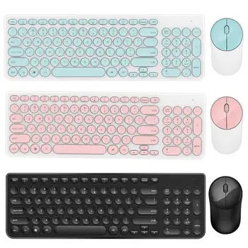 

2.4Ghz Wireless Keyboard Mouse Combo Round Punk Keycap Wireless Keyboard Mute Power Saving Wireless Mouse Set