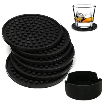 

Silicone Drink Coasters Set Of 6 With Holder Wine Glass Round Cup Mugs Stand Mat Pot Bowl Coaster for Coffee Tabletop Protection