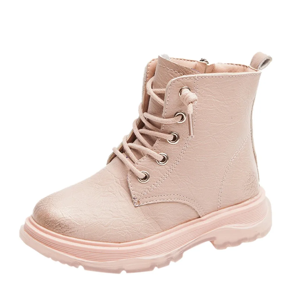 Baby Girl Boys Boots Winter Children Shoes Fashion Vintage Solid Zipper Ankle Pu Leather Warm Casual Booties Little Kids Shoes