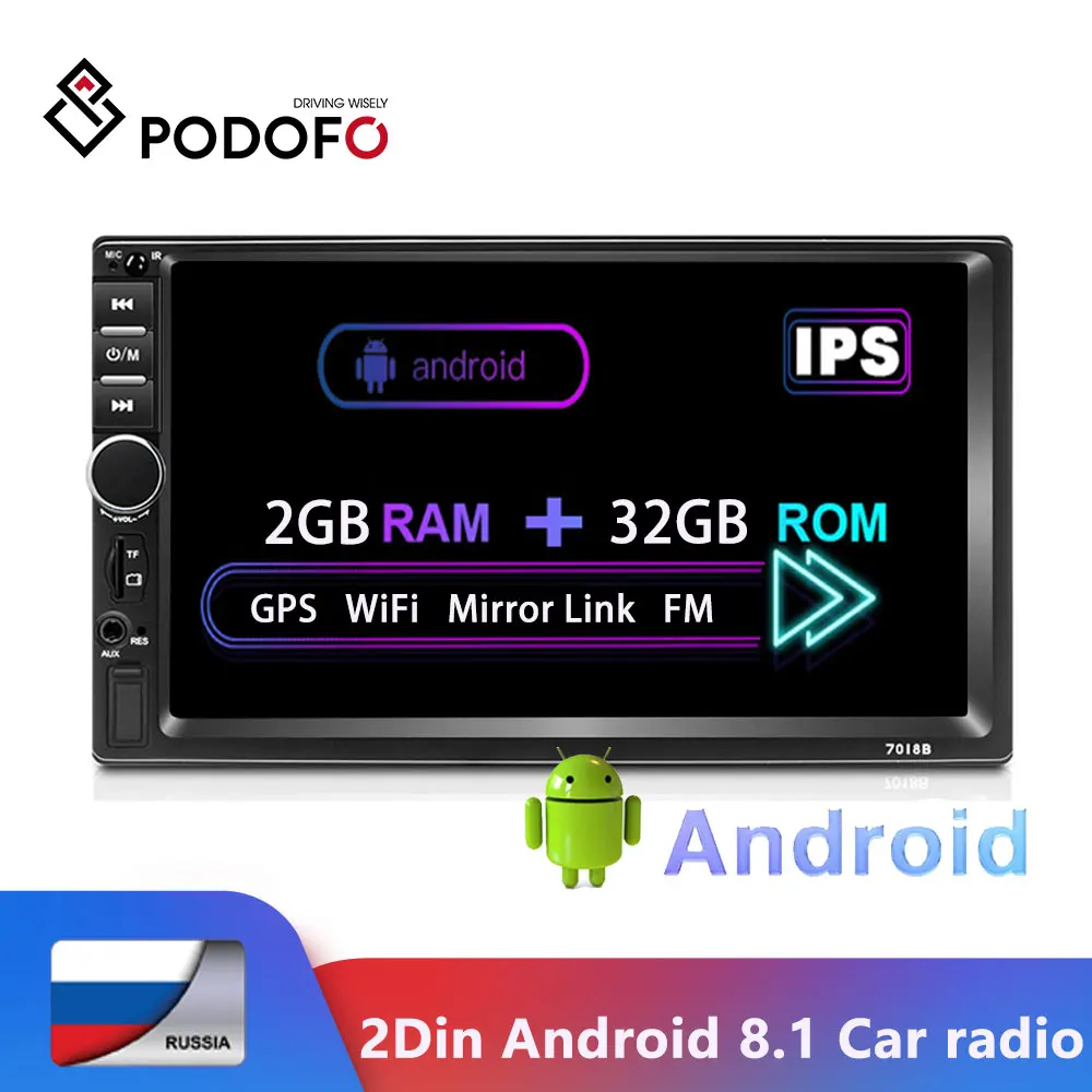 Podofo 2 din Android Автомагнитола ГБ + 32 Авторадио Стерео Din Автомобильный мультимедийный