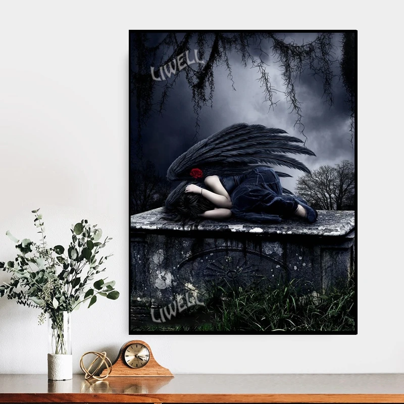 5d Full Square Diamond Painting Fallen Angel And Devil Mosaic Cross Stitch Art Poster Handwork Gift for Wall Decor