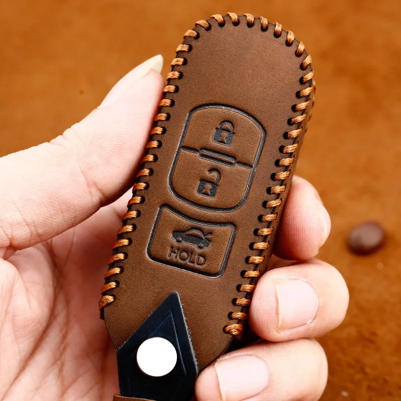 Remote Smart Car Key Case Mazda Leather Keychain Cover