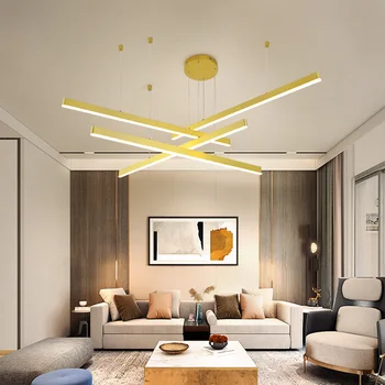 

Modern Gold LED Chandelier Lighting Aluminum Body Long Hanging Lamp For Nordic Living Room Restaurant Indoor Kitchen Fixtures