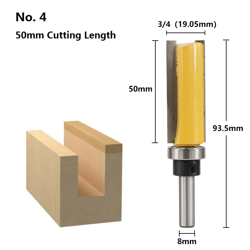 XCAN 1 шт. 8 мм хвостовик заподлицо отделка шаблонный маршрутизатор бит прямой слот фреза Карбид Концевая фреза деревообработка фрезы - Длина режущей кромки: 50L