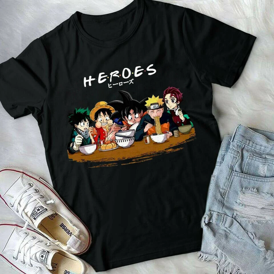 Heroes Anime Manga Goku Luffy Naruto Deku Tanjirou Gift T Shirt Men Black T Shirts Aliexpress