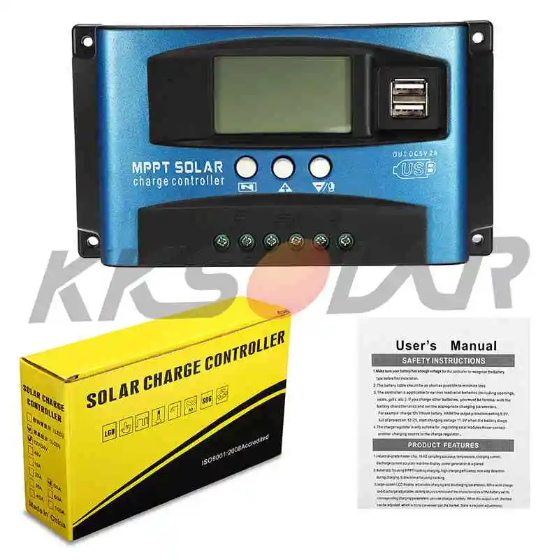 

30/40/50/60A MPPT Solar Charge Controller Dual USB LCD Display 12V/24V Auto Solar Cell Panel Charger Regulator Charge