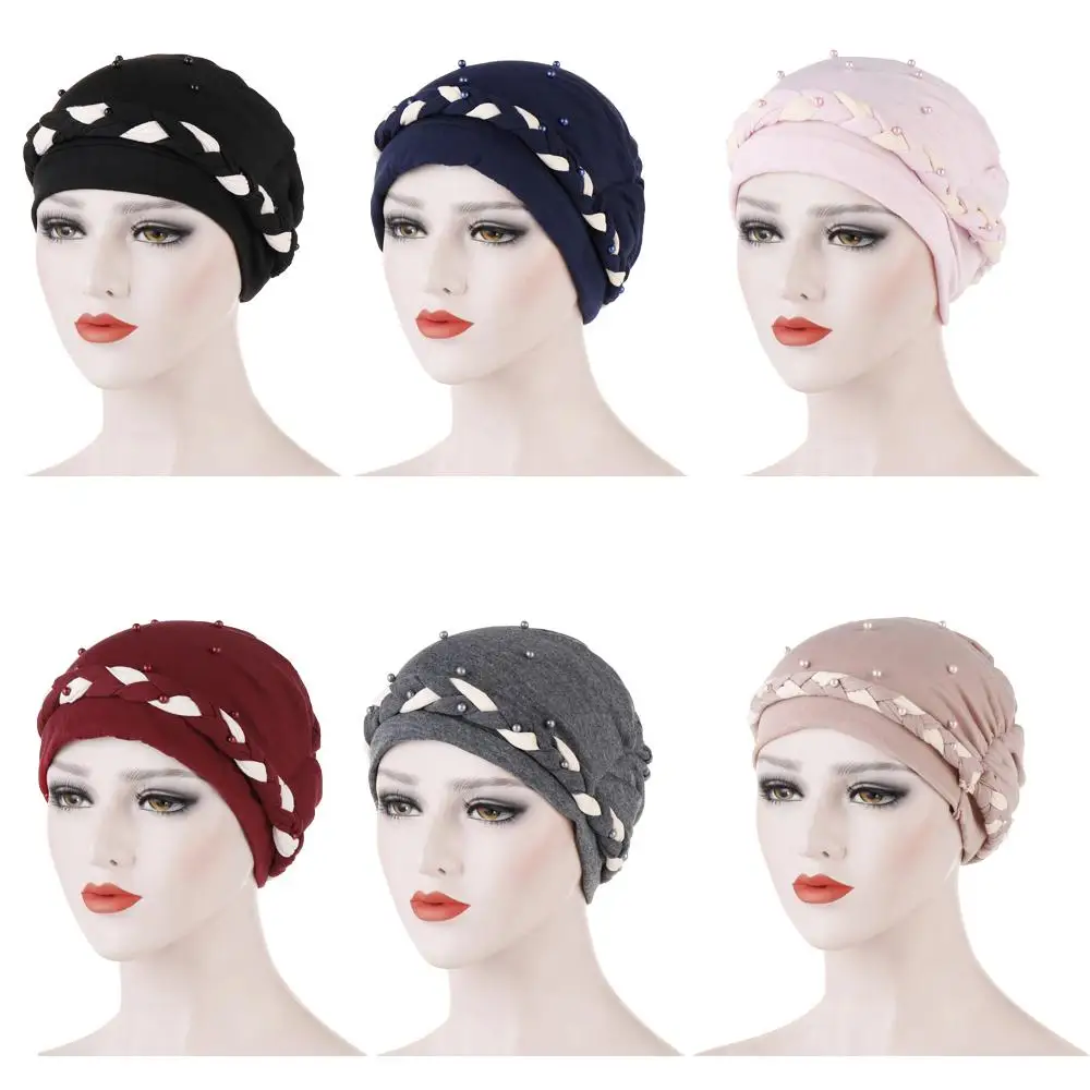 Мусульманская женская индийская шапочка-тюрбан, бусы, коса, рак, химиотерапия, головной убор, шапка, Арабская шапка, Исламская облегающая шапка, шапка для выпадения волос, модная шапка