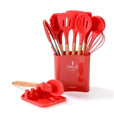 Christmas & Holiday Non-stick Silicone Kitchen Utensils Set Heat Resistant  Cooking Baking Utensils Set With Wooden Handle, Bpa Free,kitchen  Accessories, Kitchen Supplies, Ready For School - Temu