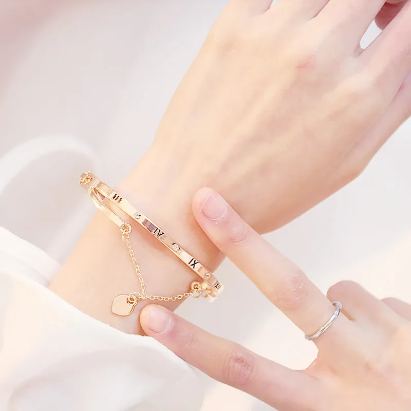Luxury Bracelets& Bangles Famous Brand Jewelry Rose Gold Stainless Steel Female Heart Forever Love Charm Bracelet For Women