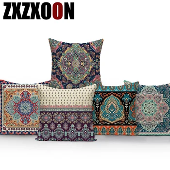 

Boho Colorful Abstract Ethnic Floral Cushion Cover Mandalas Geometric Cotton Linen Decorative Pillows Cover Case for Sofa Home