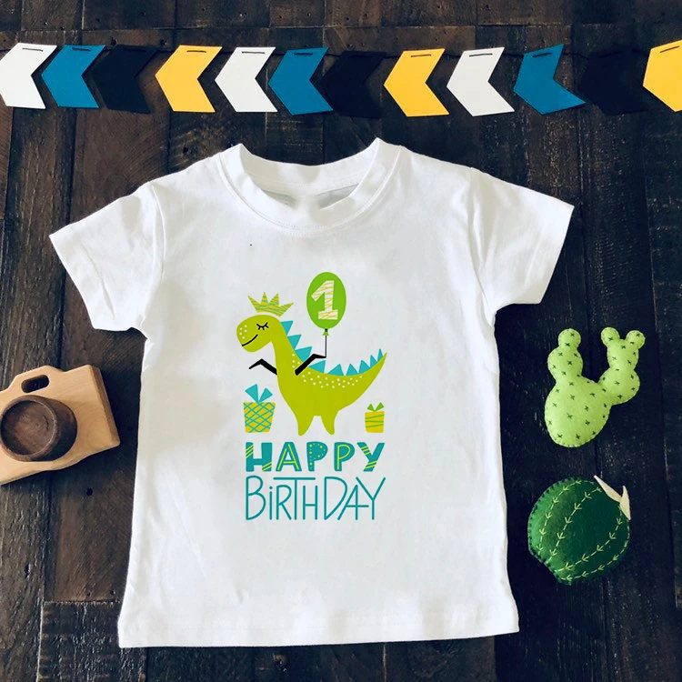 Boys Cartoon Dinosaur Birthday Shirt 