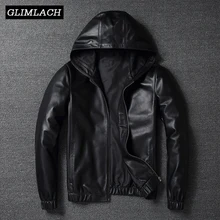 

Motorcycle Genuine Leather Bomber Jacket Men Pilot Sheepskin Real Leather Jacket Hooded Aviation Flight Slim Male Lambskin Coat